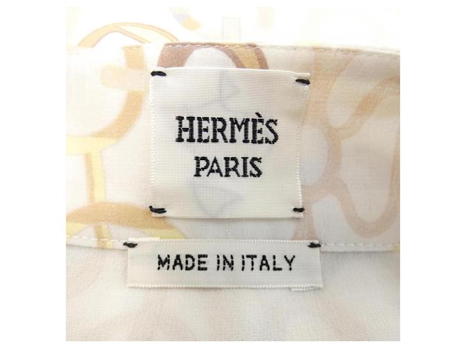 Hermès Falda de seda Twill Rêne Hermes Blanco - vista 4