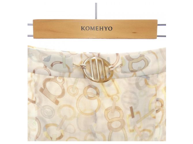 Hermès Falda de seda Twill Rêne Hermes Blanco - vista 5