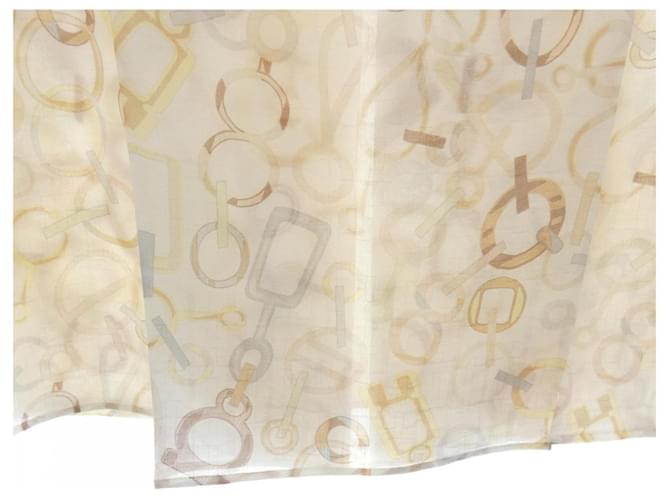 Hermès Falda de seda Twill Rêne Hermes Blanco - vista 6