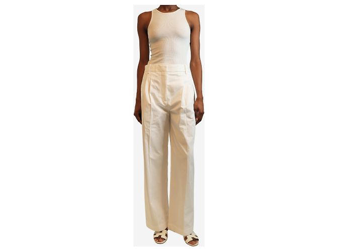 Autre Marque Pantalon plissé en coton blanc - taille UK 6 - vue 2