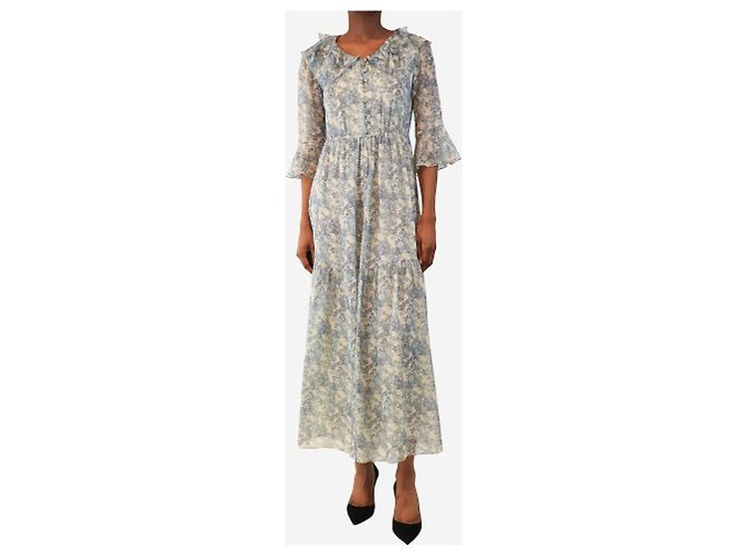 Céline Blaues Midi-Kleid mit Blumenmuster - Größe UK 6 - Ansicht 3