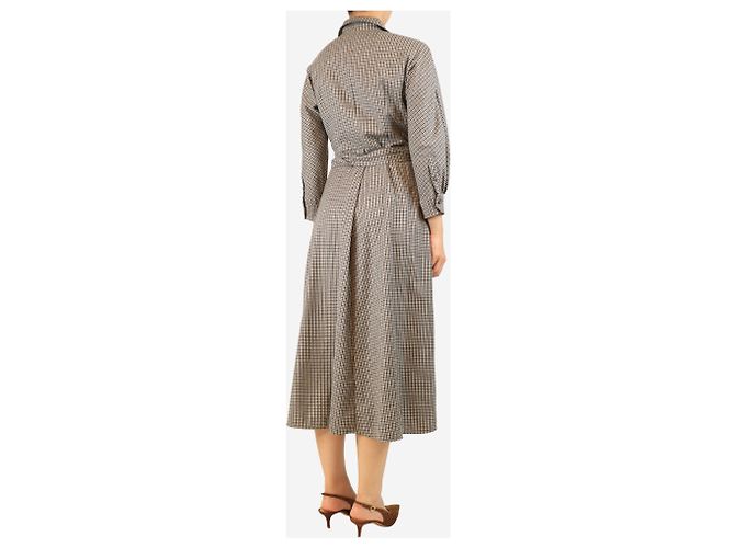 Weekend Max Mara Vestido midi de cuadros marrones con cinturón - talla UK 8 Castaño - vista 2