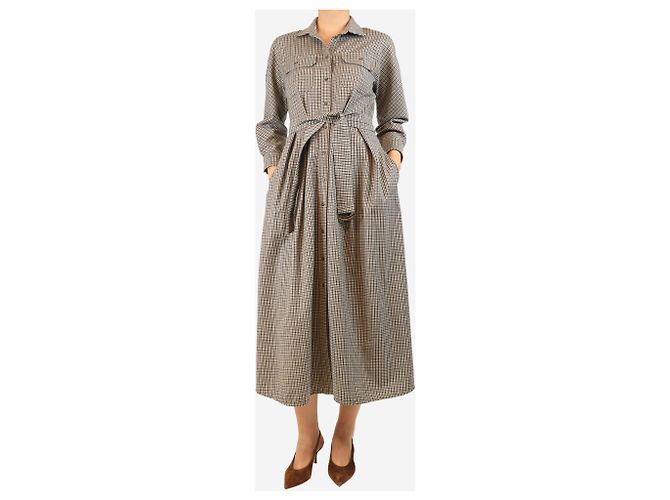 Weekend Max Mara Vestido midi de cuadros marrones con cinturón - talla UK 8 Castaño - vista 3
