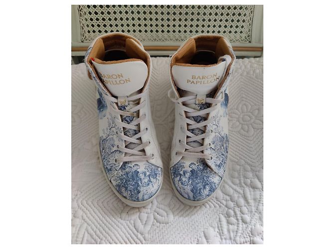 Autre Marque Baron Papillon Sneakers Alte in Pelle Bianca e Blu Bianco - vista 10