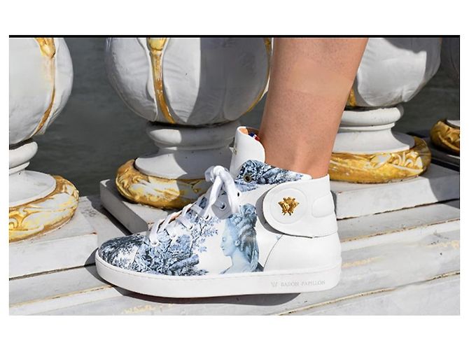Autre Marque Baron Papillon Sneakers Alte in Pelle Bianca e Blu Bianco - vista 11