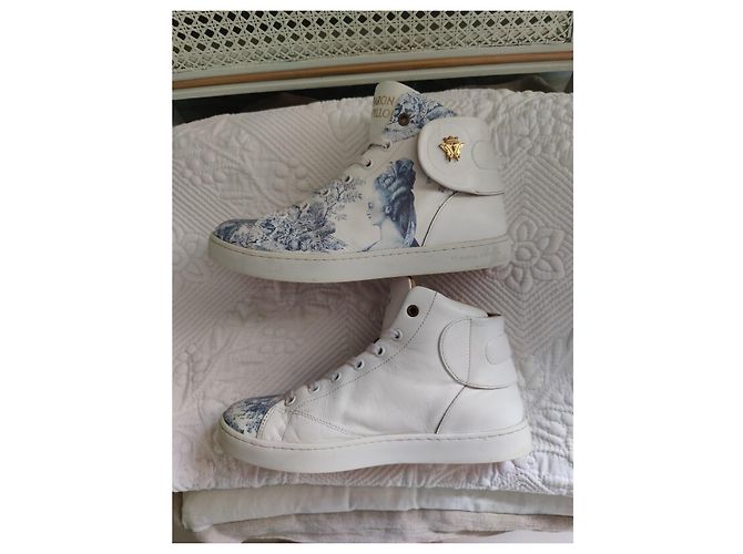 Autre Marque Baron Papillon Sneakers Alte in Pelle Bianca e Blu Bianco - vista 2
