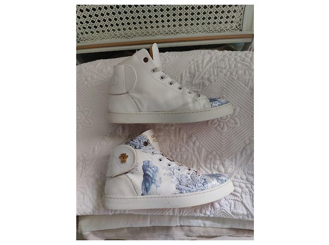 Autre Marque Baron Papillon Sneakers Alte in Pelle Bianca e Blu Bianco - vista 3