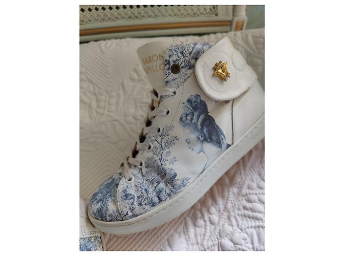 Autre Marque Baron Papillon Sneakers Alte in Pelle Bianca e Blu Bianco - vista 4