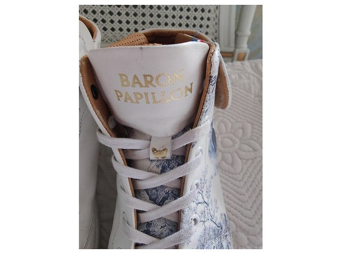 Autre Marque Baron Papillon Sneakers Alte in Pelle Bianca e Blu Bianco - vista 6