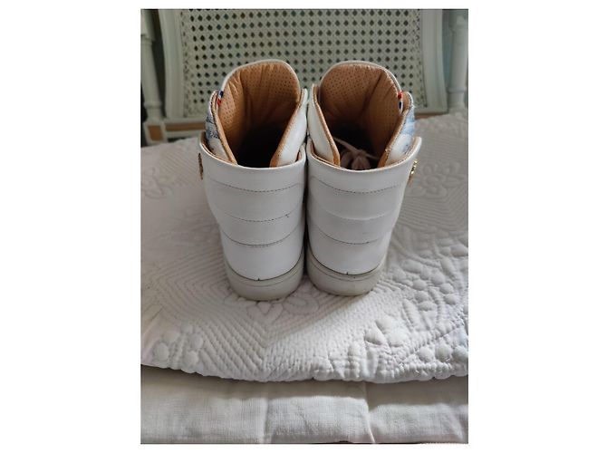 Autre Marque Baron Papillon Sneakers Alte in Pelle Bianca e Blu Bianco - vista 7