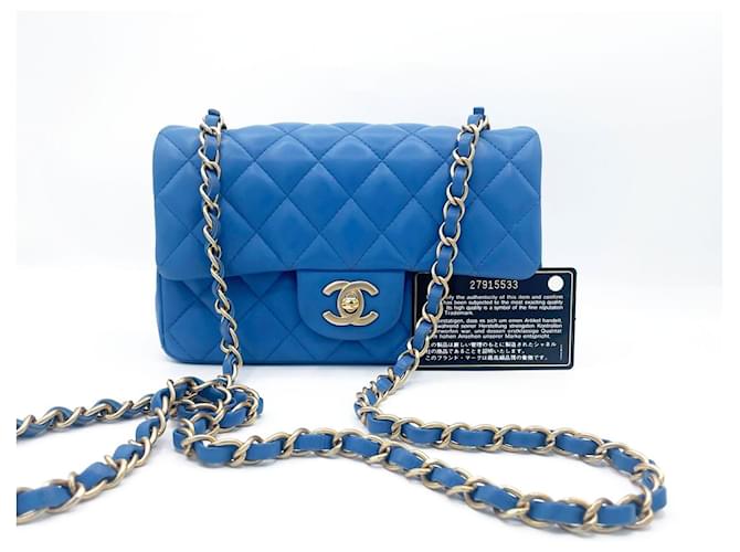 Timeless Chanel Classic Flap Mini Rectangular Cordero Azul Gold hardware - vista 4