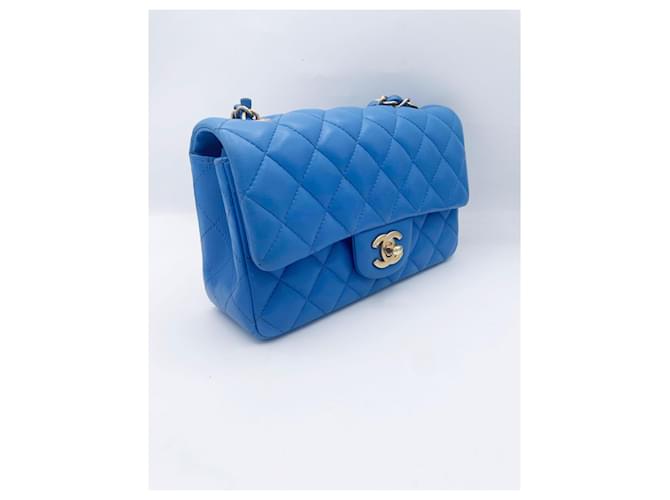Timeless Chanel Classic Flap Mini Rectangular Cordero Azul Gold hardware - vista 5