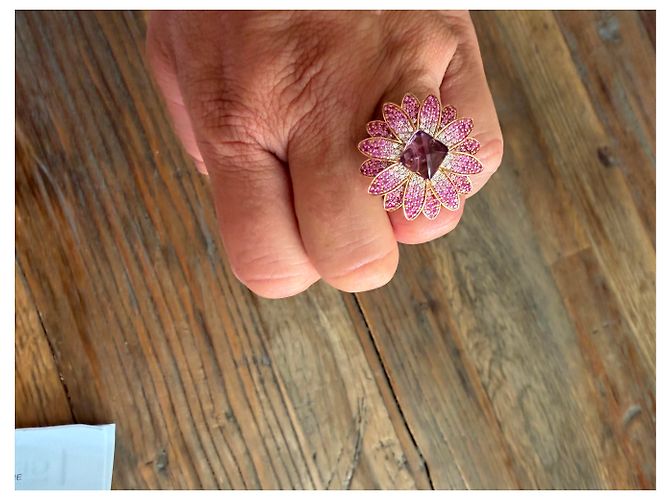 Autre Marque Anello Fiore in Oro, Zaffiri Rosa, diamanti e Ametista D'oro Porpora - vista 10