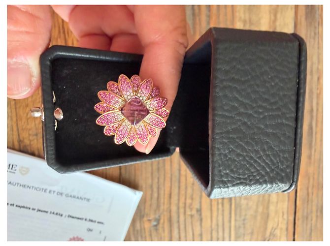 Autre Marque Anello Fiore in Oro, Zaffiri Rosa, diamanti e Ametista D'oro Porpora - vista 11
