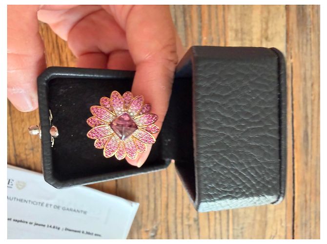 Autre Marque Anello Fiore in Oro, Zaffiri Rosa, diamanti e Ametista D'oro Porpora - vista 12