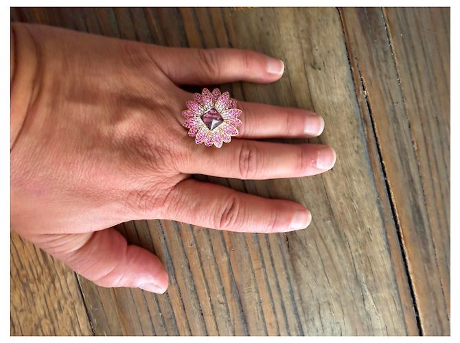 Autre Marque Anello Fiore in Oro, Zaffiri Rosa, diamanti e Ametista D'oro Porpora - vista 13