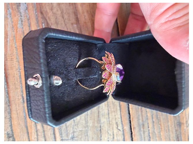 Autre Marque Anello Fiore in Oro, Zaffiri Rosa, diamanti e Ametista D'oro Porpora - vista 2