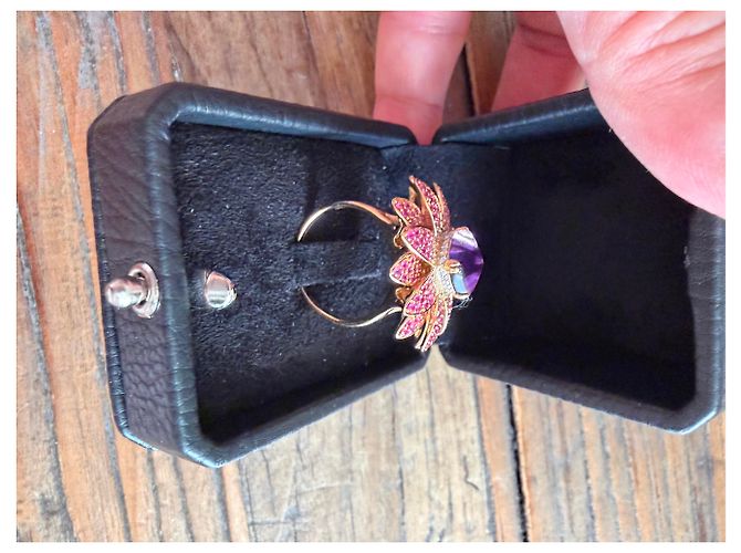 Autre Marque Anello Fiore in Oro, Zaffiri Rosa, diamanti e Ametista D'oro Porpora - vista 3