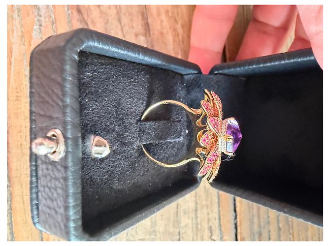 Autre Marque Anello Fiore in Oro, Zaffiri Rosa, diamanti e Ametista D'oro Porpora - vista 5