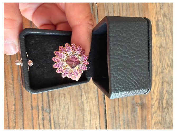 Autre Marque Anello Fiore in Oro, Zaffiri Rosa, diamanti e Ametista D'oro Porpora - vista 8