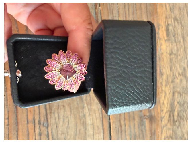 Autre Marque Anello Fiore in Oro, Zaffiri Rosa, diamanti e Ametista D'oro Porpora - vista 9