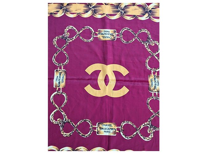 Foulard in seta Chanel bordeaux e oro D'oro Bordò - vista 3