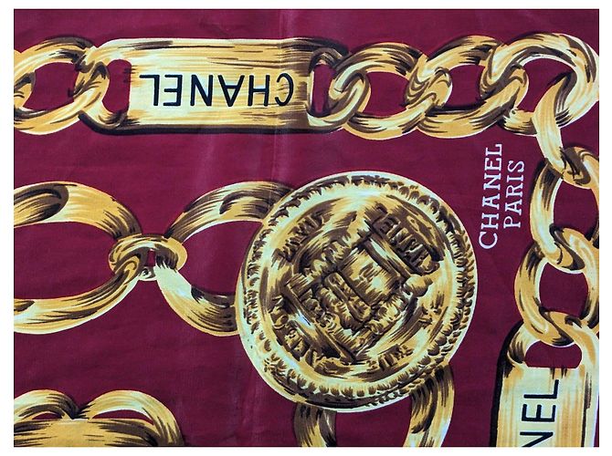 Foulard in seta Chanel bordeaux e oro D'oro Bordò - vista 4