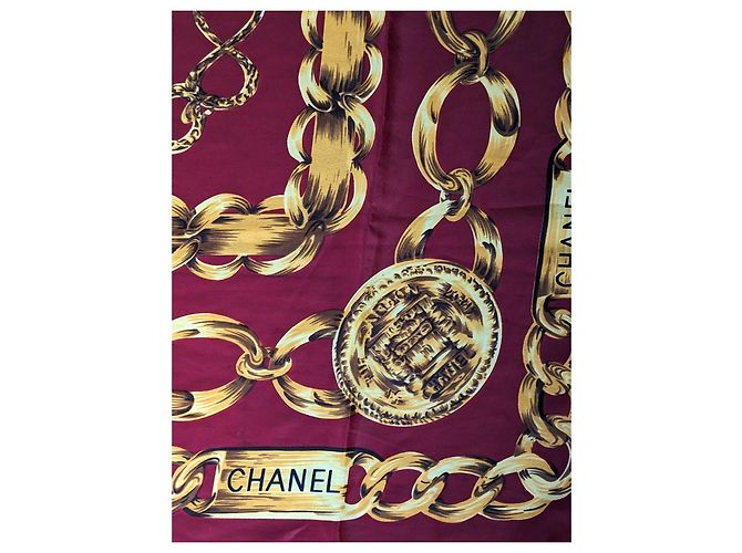 Foulard in seta Chanel bordeaux e oro D'oro Bordò - vista 5