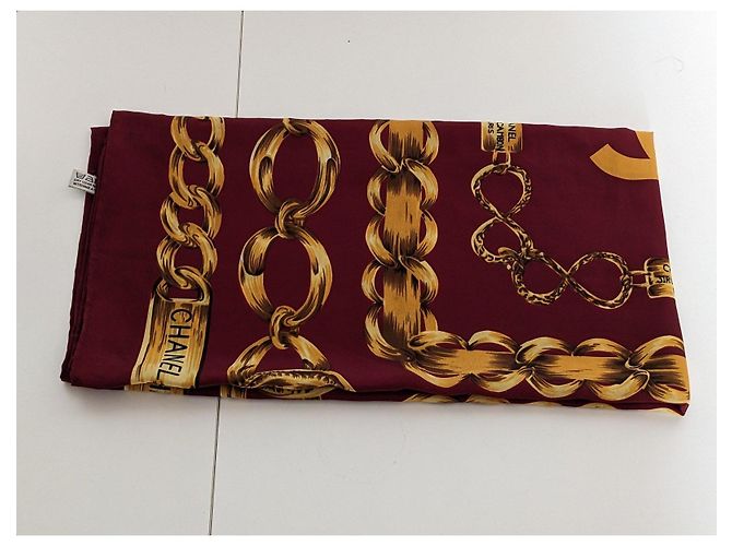 Foulard in seta Chanel bordeaux e oro D'oro Bordò - vista 7