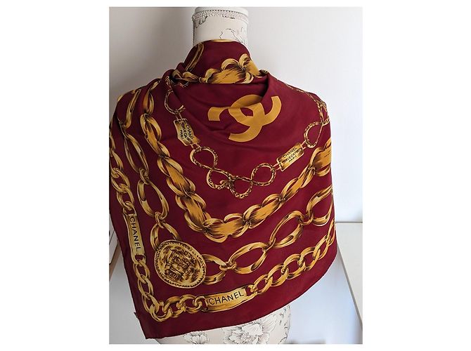 Foulard in seta Chanel bordeaux e oro D'oro Bordò - vista 8