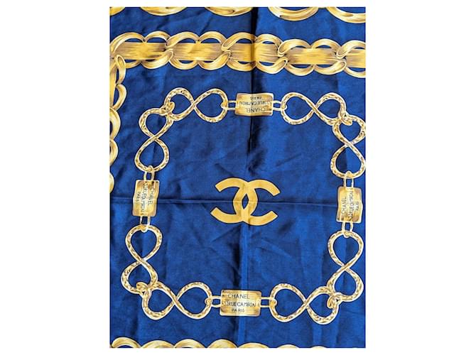 Carré in seta Chanel Blu D'oro - vista 3