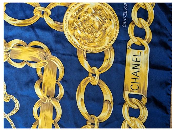 Carré in seta Chanel Blu D'oro - vista 6