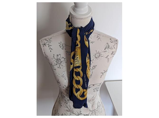 Carré in seta Chanel Blu D'oro - vista 9