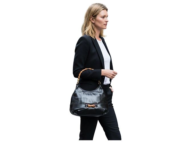 Autre Marque Talbots Borsa a tracolla in pelle vernice nera con manico in bambù Nero - vista 2