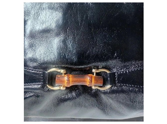 Autre Marque Talbots Borsa a tracolla in pelle vernice nera con manico in bambù Nero - vista 7