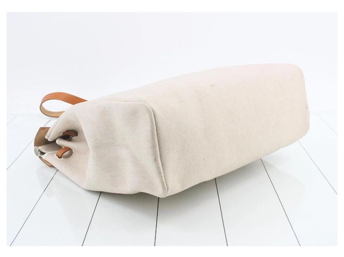 Borsa Hermès Haut à Courroies in tela e pelle Marrone Beige - vista 4