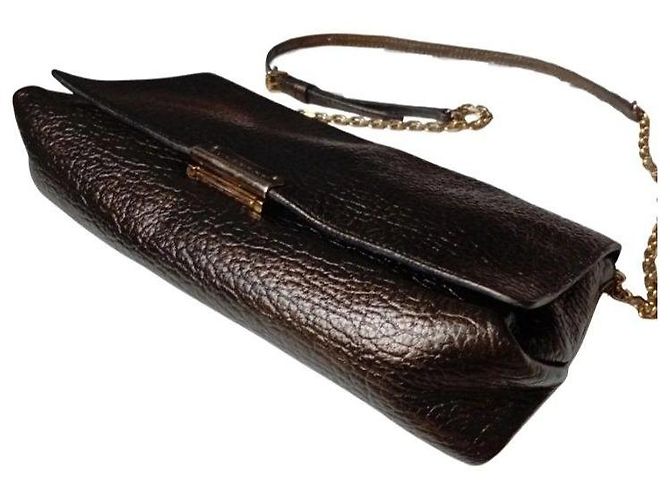 Borsa a tracolla in pelle metallizzata Burberry Bronzo - vista 8