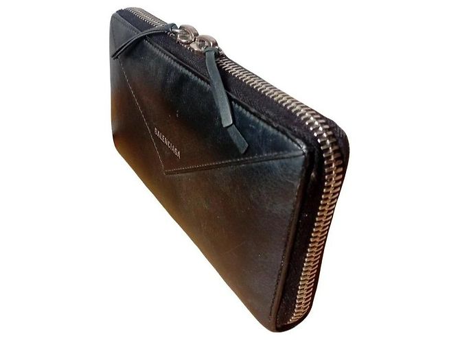 Balenciaga Black Leather Zip Around Wallet - view 3