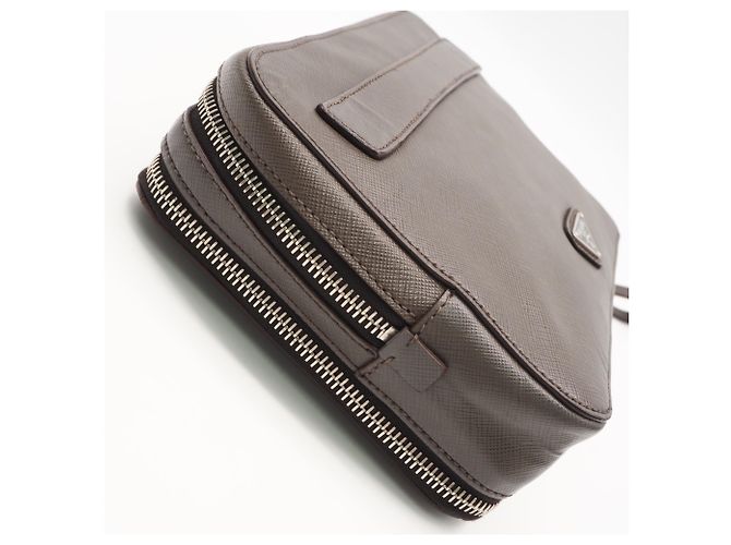 Clutch in pelle Saffiano Prada Grigio - vista 10