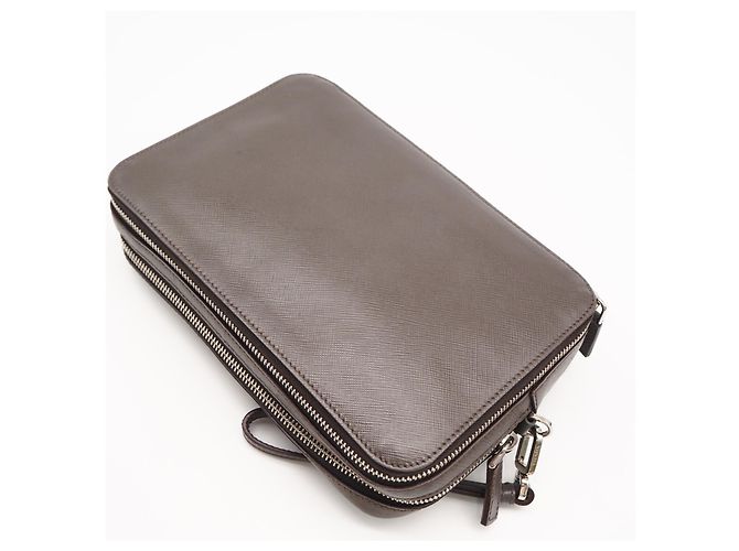 Clutch in pelle Saffiano Prada Grigio - vista 2