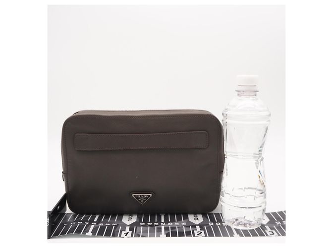 Clutch in pelle Saffiano Prada Grigio - vista 3