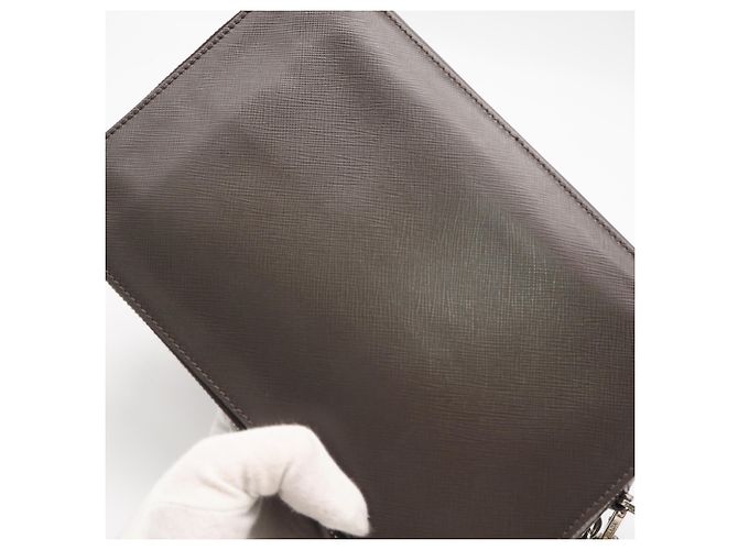 Clutch in pelle Saffiano Prada Grigio - vista 4