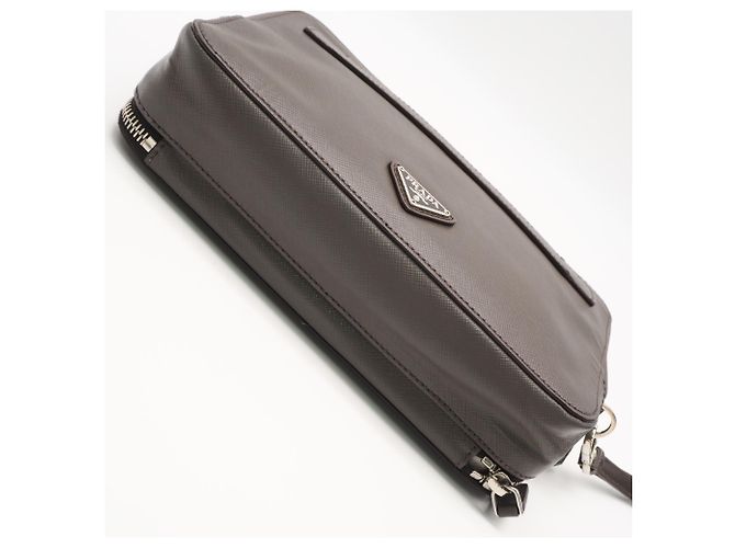 Clutch in pelle Saffiano Prada Grigio - vista 9