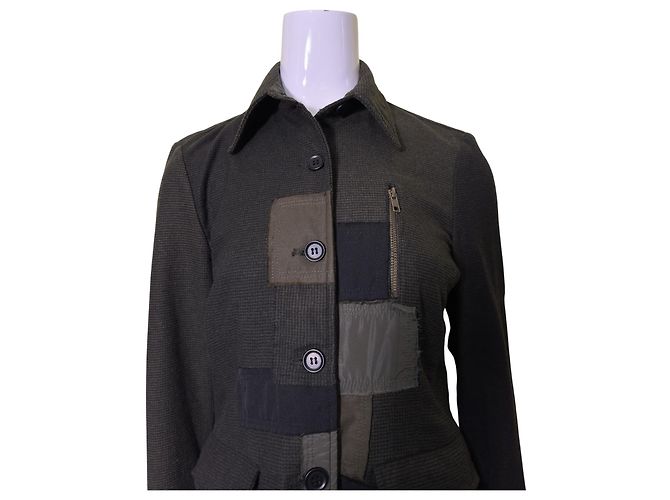 Autre Marque Ivan Grundahl Patchwork-Wolljacke Grün Grau Anthrazitgrau - Ansicht 2