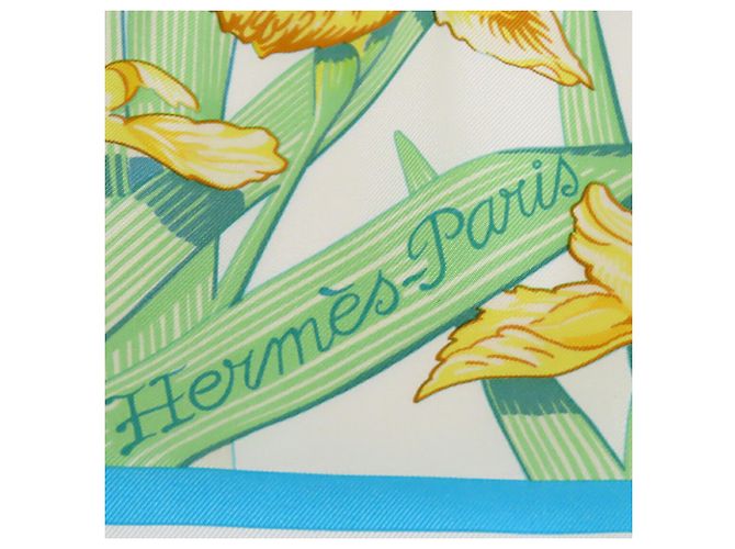 Lenço de seda Hermès White Au Bord Leau 90 Branco Cru - vista 2