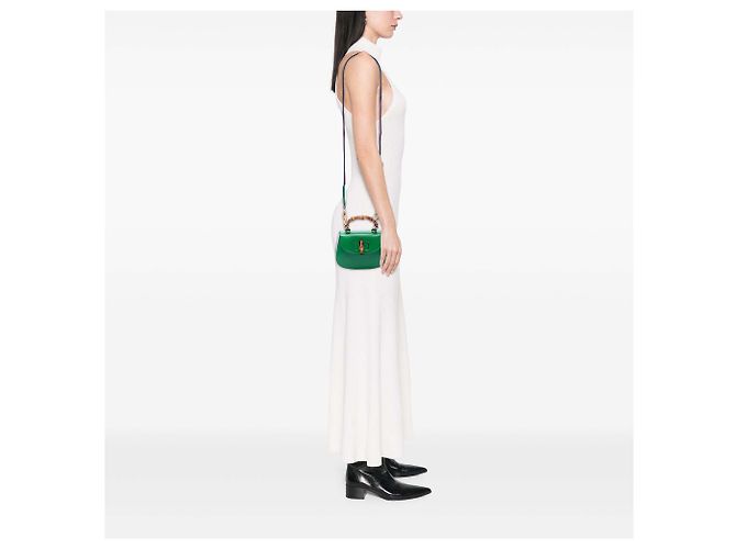 Borsa a manico Gucci Green Mini in pelle di vitello 1947 Bamboo Verde - vista 7
