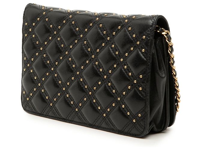 Wallet On Chain Portafoglio con catena Chanel Black CC in agnello trapuntato Diamond Stitch con borchie Nero - vista 2