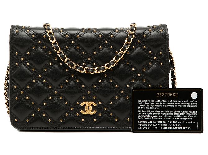 Wallet On Chain Portafoglio con catena Chanel Black CC in agnello trapuntato Diamond Stitch con borchie Nero - vista 7
