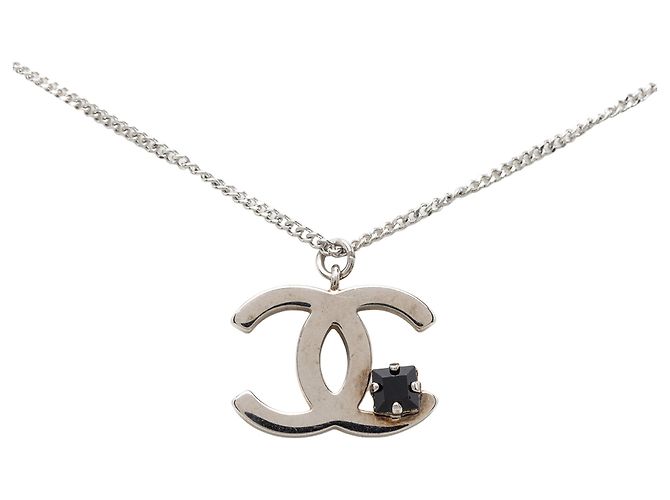 Collana con pendente Chanel Silver CC Brass Crystal Argento - vista 2