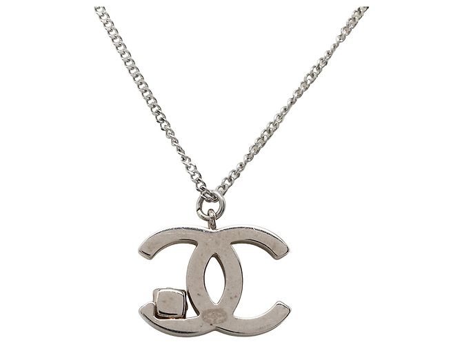 Collana con pendente Chanel Silver CC Brass Crystal Argento - vista 3